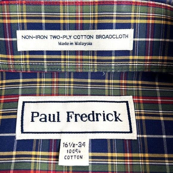 Paul Fredrick Plaid Cotton Button Down Casual Shirt size 16 1/2 -34 - Picture 9 of 10